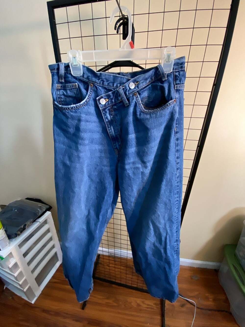 Zara Asymmetric Waist Cropped Denim Jeans Blue Size 12